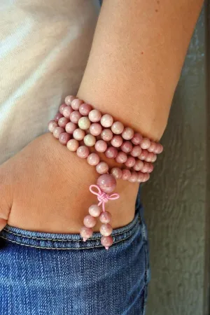 Natural Rhodonite 6mm 108 Mala Beads, Spiritual, Meditation Beads, Reiki, Japa Mala, Buddhist Prayer Beads, Yoga Bracelet, healing beads LKMALA-RRGU-3279