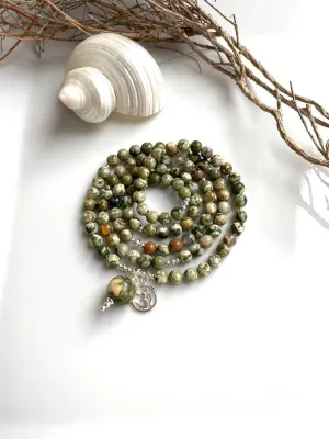 Natural rhyolite 6mm 108 Mala Beads, Spiritual, Meditation Beads, Reiki, Japa Mala, Buddhist Prayer Beads, Yoga Bracelet, healing beads LKMALA-RRGU-3488