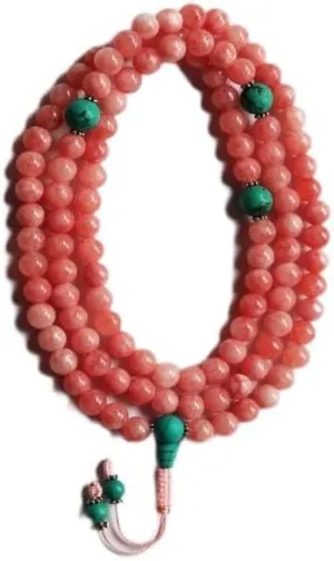 Natural Rose Quartz,turquoise 8mm 108 Mala Beads, Spiritual, Meditation Beads, Reiki, Japa Mala, Buddhist Prayer Beads, Yoga Bracelet, healing beads LKMALA-RRGU-867