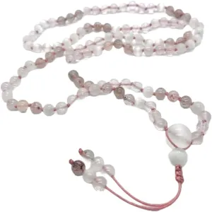 Natural Selenite, Lepidocrocite,Icy Rose Quartz 6mm-12mm 108 Mala Beads, Spiritual, Meditation Beads, Reiki, Japa Mala, Buddhist Prayer Beads, Yoga Bracelet, healing beads LKMALA-RRGU-1036