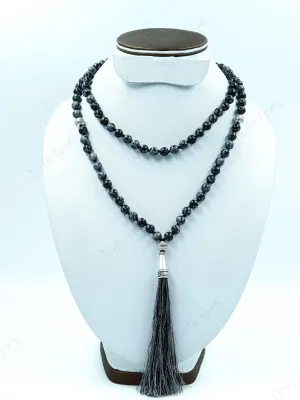 Natural Snowflake Obsidian 8mm 108 Mala Beads, Spiritual, Meditation Beads, Reiki, Japa Mala, Buddhist Prayer Beads, Yoga Bracelet, healing beads LKMALA-RRGU-2743