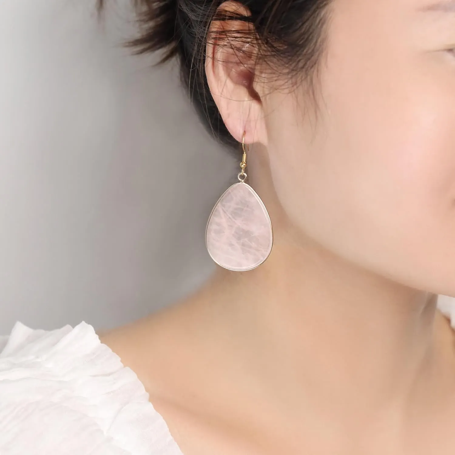 Natural Stone Teardrop Dangle Earrings Quartz Drop Gold Statement Earrings for Women