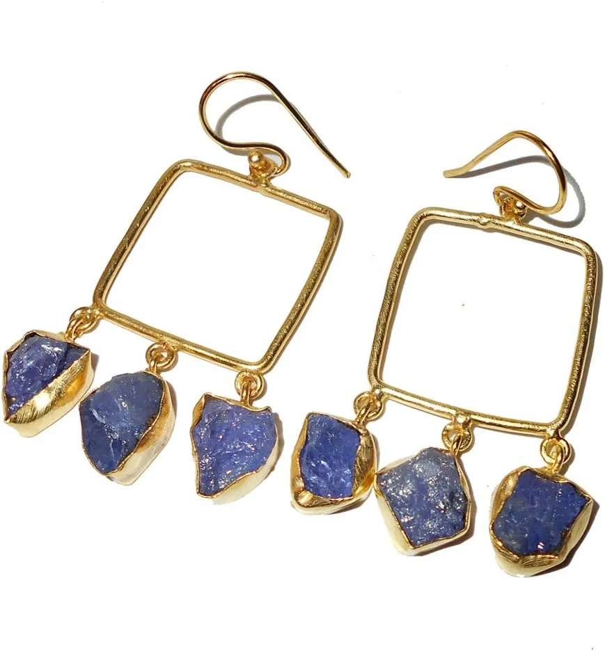 Natural Tanzanite Gemstone 18k Gold Plated Chandelier Earrings For Women