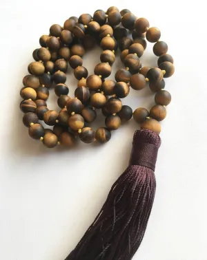 Natural Tiger Eye 8mm 108 Mala Beads, Spiritual, Meditation Beads, Reiki, Japa Mala, Buddhist Prayer Beads, Yoga Bracelet, healing beads LKMALA-RRGU-2728