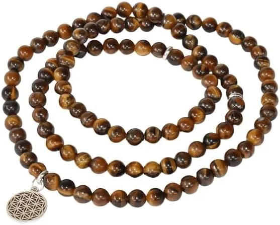 Natural Tiger Eye 8mm 108 Mala Beads, Spiritual, Meditation Beads, Reiki, Japa Mala, Buddhist Prayer Beads, Yoga Bracelet, healing beads LKMALA-RRGU-303