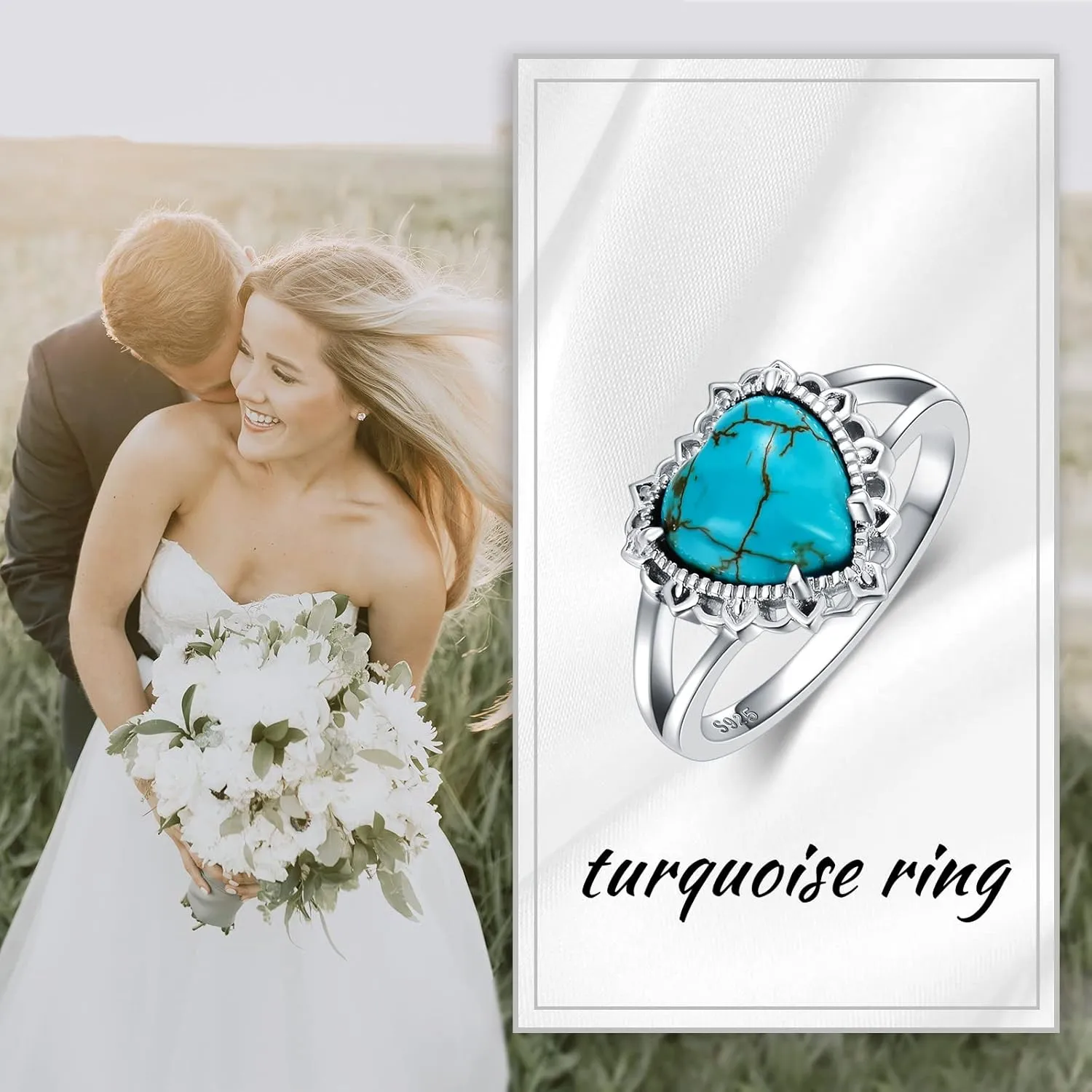 Natural Turquoise Rings for Women 925 Sterling Silver Heart Shape Genuine Gemstone Ring Western Jewelry Gifts for Wife Mom Size 4 to 11