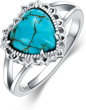Natural Turquoise Rings for Women 925 Sterling Silver Heart Shape Genuine Gemstone Ring Western Jewelry Gifts for Wife Mom Size 4 to 11