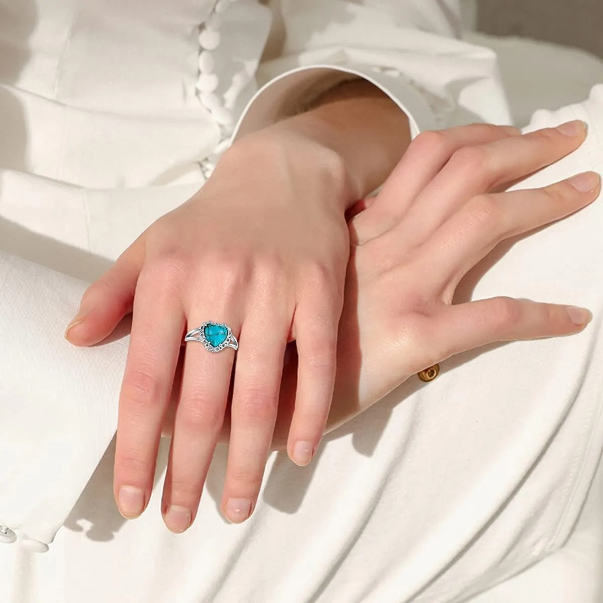 Natural Turquoise Rings for Women 925 Sterling Silver Heart Shape Genuine Gemstone Ring Western Jewelry Gifts for Wife Mom Size 4 to 11