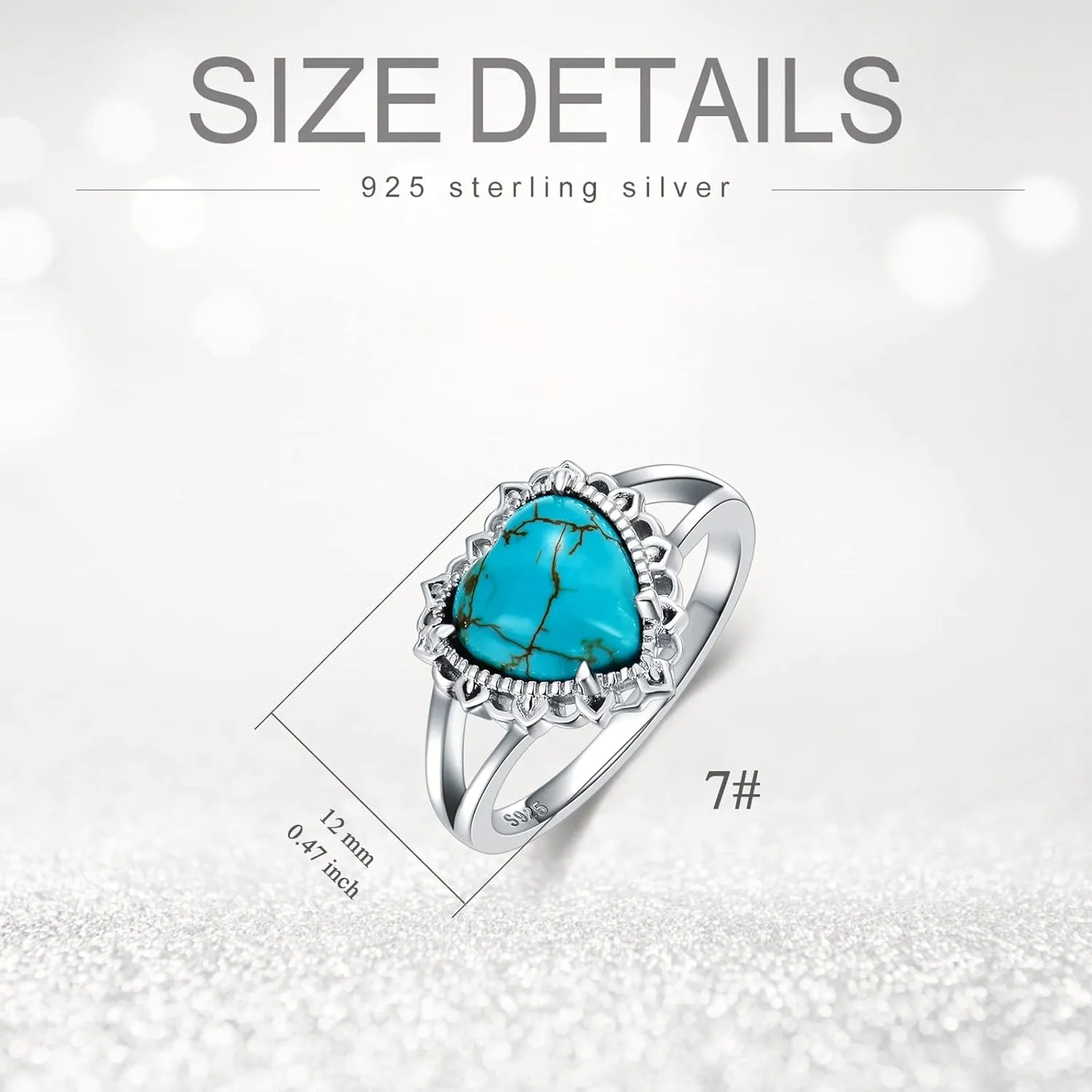Natural Turquoise Rings for Women 925 Sterling Silver Heart Shape Genuine Gemstone Ring Western Jewelry Gifts for Wife Mom Size 4 to 11