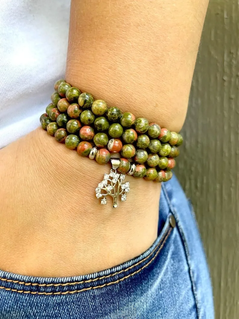 Natural UNAKITE 6mm 108 Mala Beads, Spiritual, Meditation Beads, Reiki, Japa Mala, Buddhist Prayer Beads, Yoga Bracelet, healing beads LKMALA-RRGU-2530