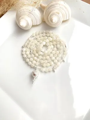 Natural white moonstone 6mm 108 Mala Beads, Spiritual, Meditation Beads, Reiki, Japa Mala, Buddhist Prayer Beads, Yoga Bracelet, healing beads LKMALA-RRGU-3441