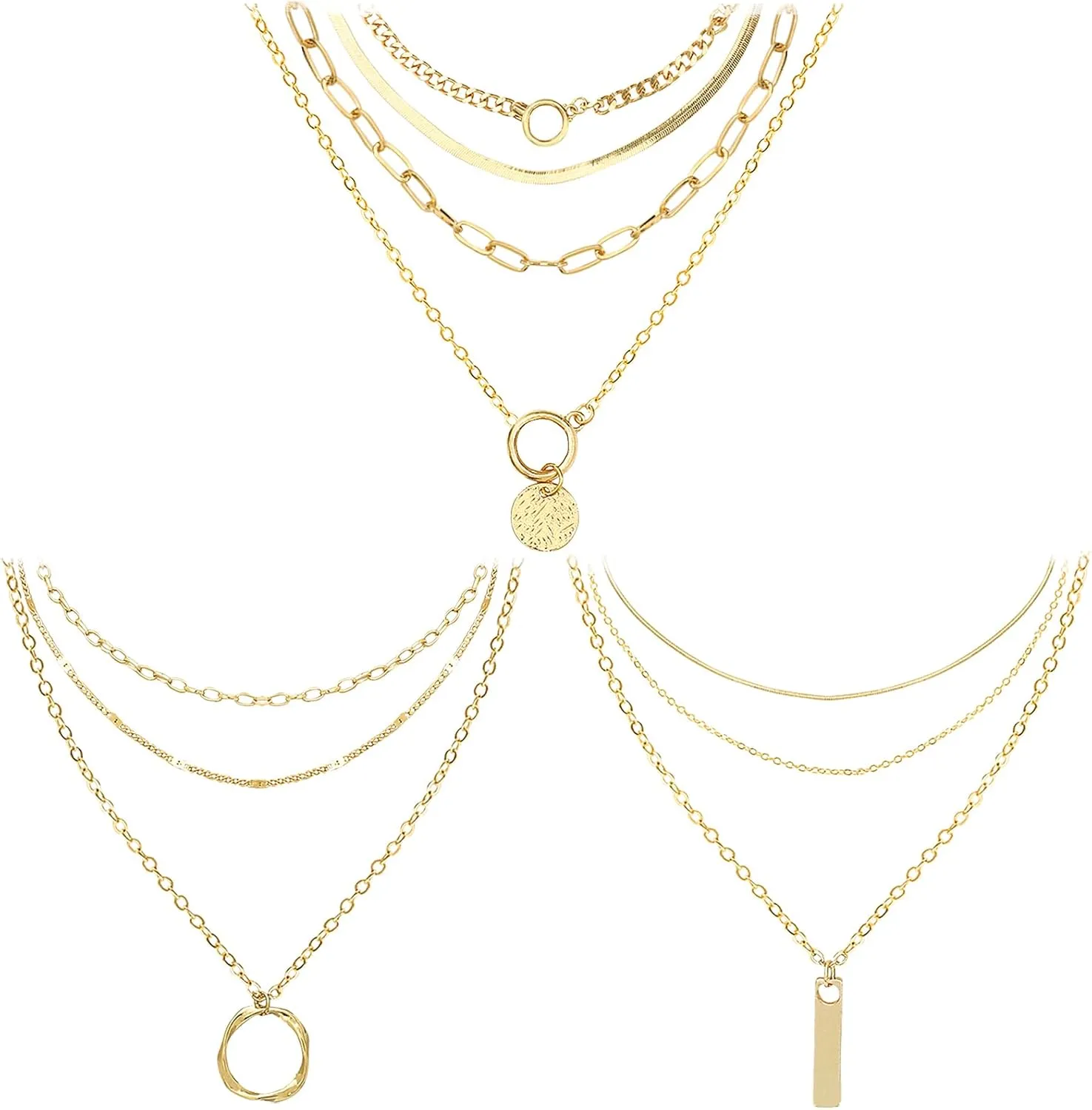NEWITIN 10 Pieces Gold Layered Necklaces for Women Stackable Choker Necklaces Trendy Pendant Necklace Chain Necklace Set Fashion Jewelry Gifts for Women