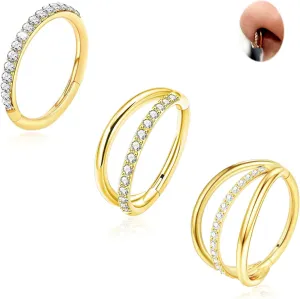 Nose Rings Hoop 16G 316L Surgical Steel-Piercing Jewelry Conch Hoop w/Zircon,Seamless Hinge Design- Helix Rook Lobe Earring Lip Rings Cartilage Hoop Earring for Women &Men