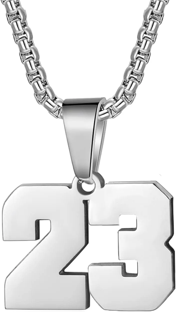 Number Necklaces Personalized Necklaces 18K Gold Plated Initial Number Pendant Stainless Steel Chain Sports Necklaces for Men Women