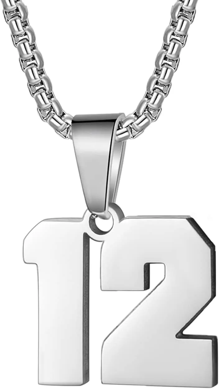 Number Necklaces Personalized Necklaces 18K Gold Plated Initial Number Pendant Stainless Steel Chain Sports Necklaces for Men Women