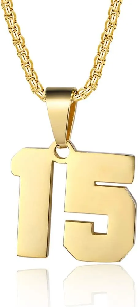 Number Necklaces Personalized Necklaces 18K Gold Plated Initial Number Pendant Stainless Steel Chain Sports Necklaces for Men Women