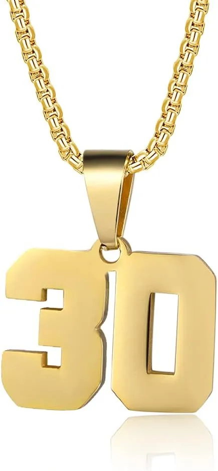 Number Necklaces Personalized Necklaces 18K Gold Plated Initial Number Pendant Stainless Steel Chain Sports Necklaces for Men Women