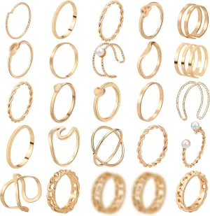 ONESING 18-31 Pcs Knuckle Rings for Women Stackable Rings Sets Vintage Joint Finger Rings Gold Rings Set for Women Men Hollow Carved Flowers Crystal Rings