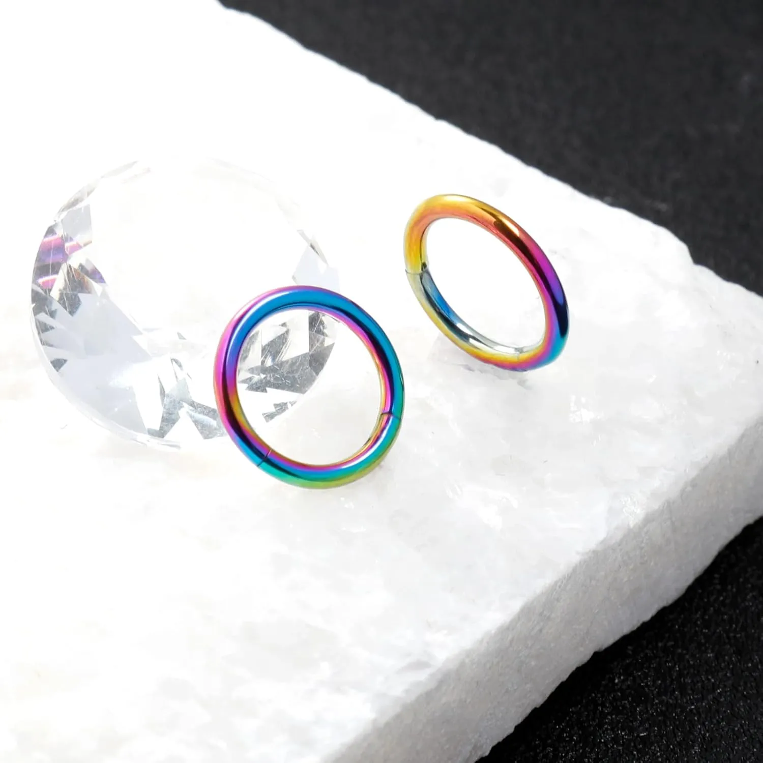 ONESING 2 PCS Nose Rings Hoops 14G 16G 18G 20G Surgical Steel Septum Rings Cartilage Tragus Round Hinged Nose Rings Piercing Jewelry for Women Men 6-12mm