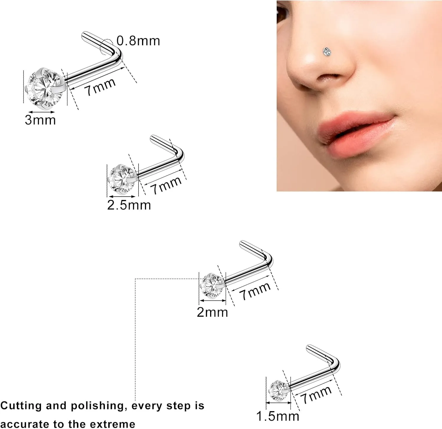 ONESING 35-70 PCS 18G 20G Nose Rings for Women & Men - Gold Hoops, L Shape, Studs & Screw - 316L Surgical Stainless Steel