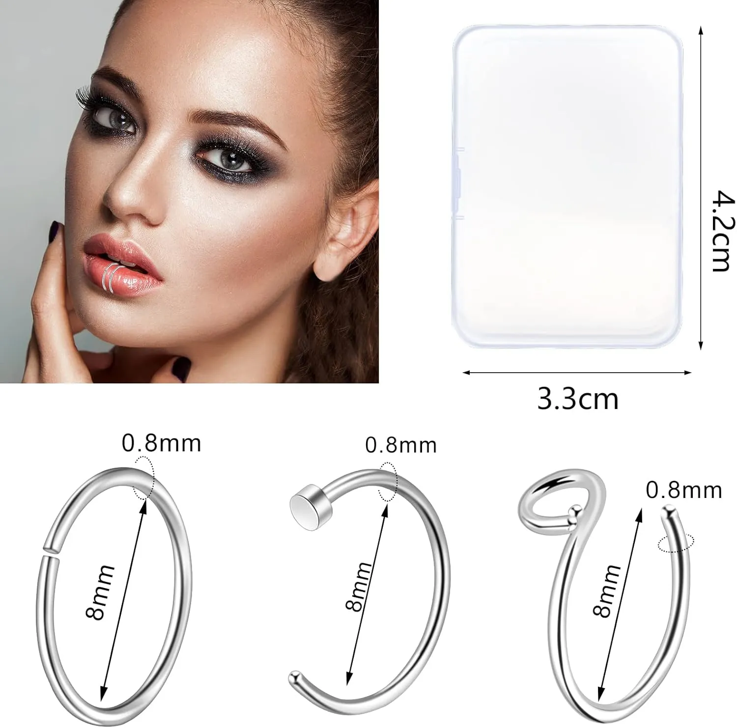 ONESING 35-70 PCS 18G 20G Nose Rings for Women & Men - Gold Hoops, L Shape, Studs & Screw - 316L Surgical Stainless Steel