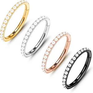 ONESING 5pcs Nose Rings Hoops 14G-20G Hinged CZ Conch Piercing Jewelry 316L Surgical Steel Septum & Lip Rings 6mm-14mm