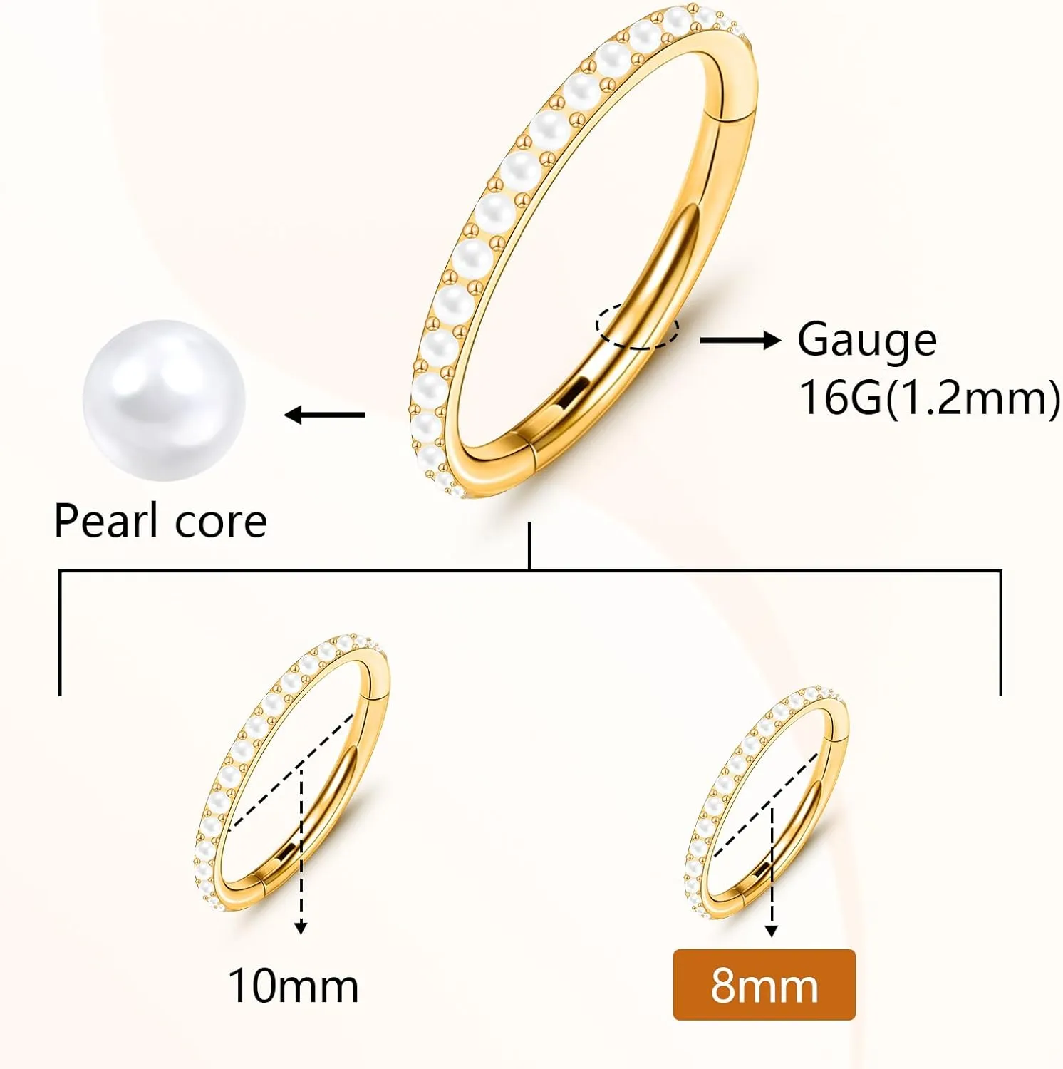 ONESING 5pcs Nose Rings Hoops 14G-20G Hinged CZ Conch Piercing Jewelry 316L Surgical Steel Septum & Lip Rings 6mm-14mm