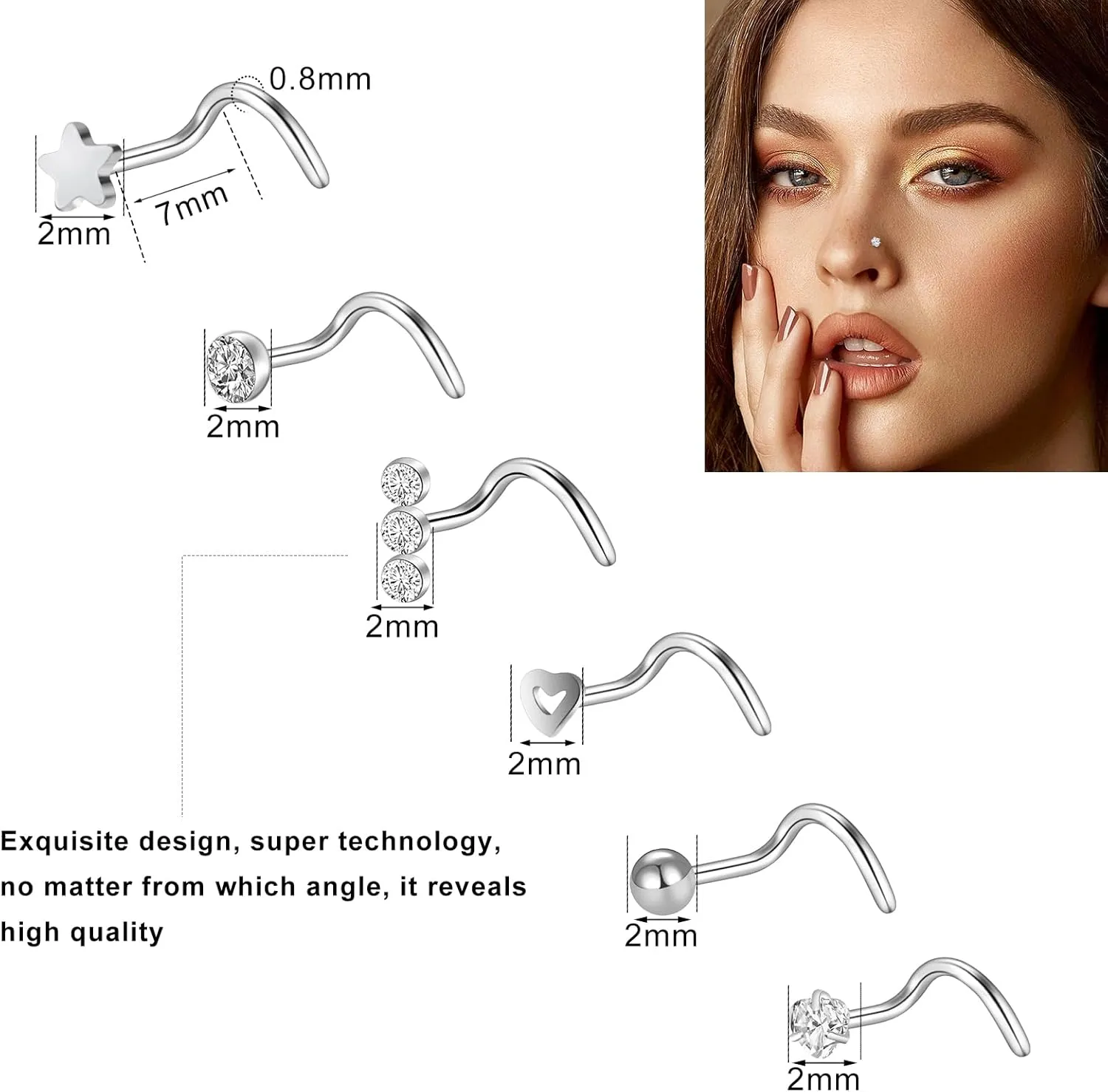 ONESING 9-40 Pcs Nose Rings - Hoops, Studs & L Shape - Hypoallergenic Stainless Steel Nose Piercings for Women & Men
