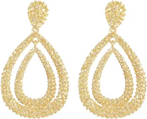 ONLYJUMP Simulated Diamond Teardrop Dangle Earrings For Women Silver Crystal Earrings 14K Alloy Waterdrop Earrings Double layered hollow Waterdrop Earrings