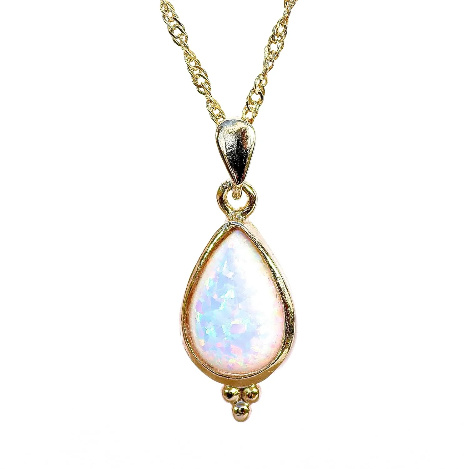 Opal gold necklace pendant, White Opal teardrop pendant, 14k gold plating necklace for women, Teardrop stone pendant