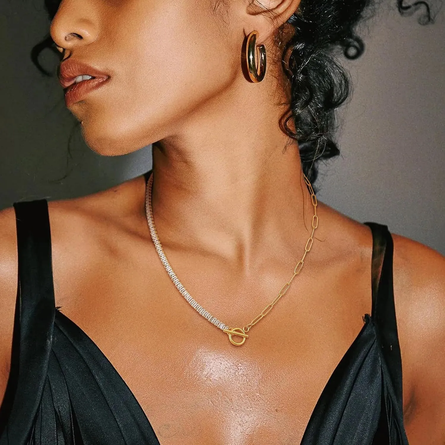 ORAZIO Gold Necklaces for Women,Layered Gold Necklaces Non Tarnish,14K Gold Plated Dainty Gold Necklace Stack,Cuban Link Paperclip Chain Toggle Clasp Necklace Fashion Waterproof Gold Jewelry for Women