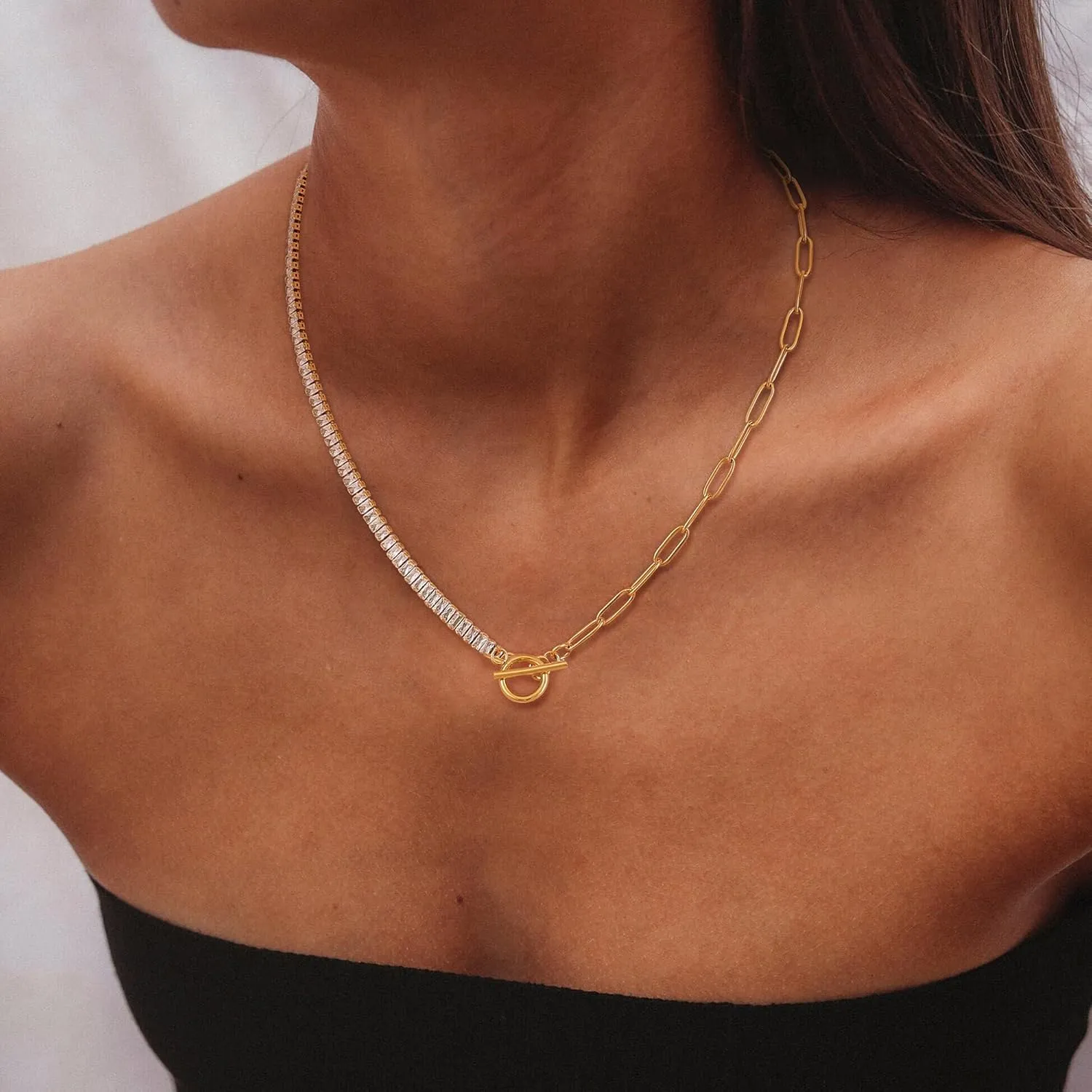 ORAZIO Gold Necklaces for Women,Layered Gold Necklaces Non Tarnish,14K Gold Plated Dainty Gold Necklace Stack,Cuban Link Paperclip Chain Toggle Clasp Necklace Fashion Waterproof Gold Jewelry for Women
