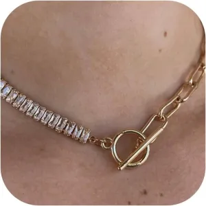 ORAZIO Gold Necklaces for Women,Layered Gold Necklaces Non Tarnish,14K Gold Plated Dainty Gold Necklace Stack,Cuban Link Paperclip Chain Toggle Clasp Necklace Fashion Waterproof Gold Jewelry for Women