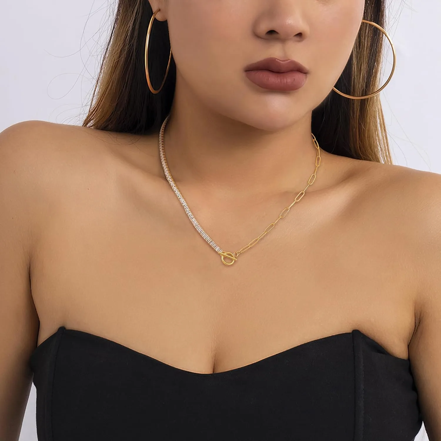 ORAZIO Gold Necklaces for Women,Layered Gold Necklaces Non Tarnish,14K Gold Plated Dainty Gold Necklace Stack,Cuban Link Paperclip Chain Toggle Clasp Necklace Fashion Waterproof Gold Jewelry for Women