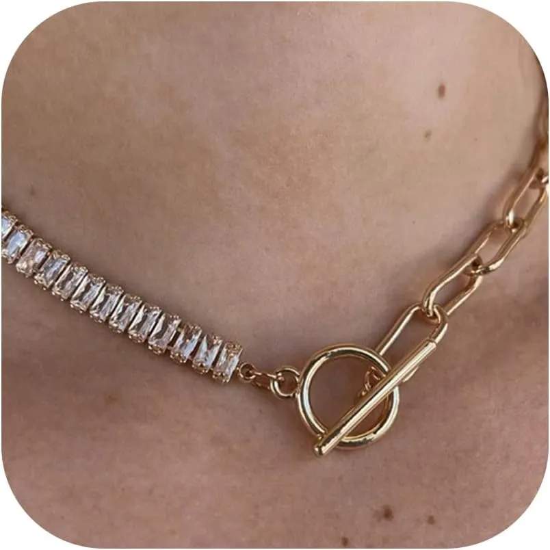 ORAZIO Gold Necklaces for Women,Layered Gold Necklaces Non Tarnish,14K Gold Plated Dainty Gold Necklace Stack,Cuban Link Paperclip Chain Toggle Clasp Necklace Fashion Waterproof Gold Jewelry for Women