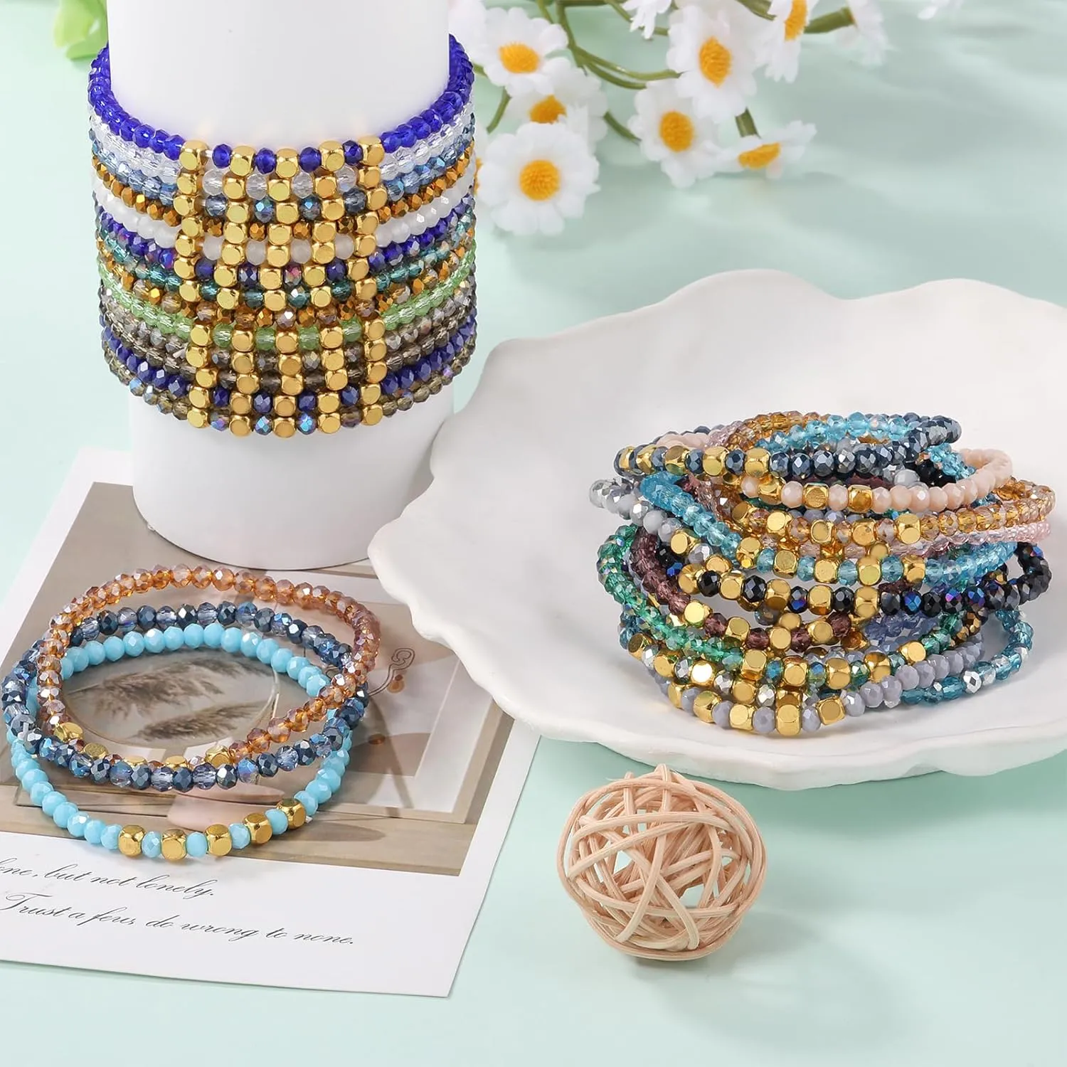 Ornaland 30 Pcs Beaded Bracelets Surfer Stretch Bracelets Set Colorful Glass Beads Bracelets Stackable Boho Bracelets Beach Friendship Bracelets Wrist Jewelry for Women