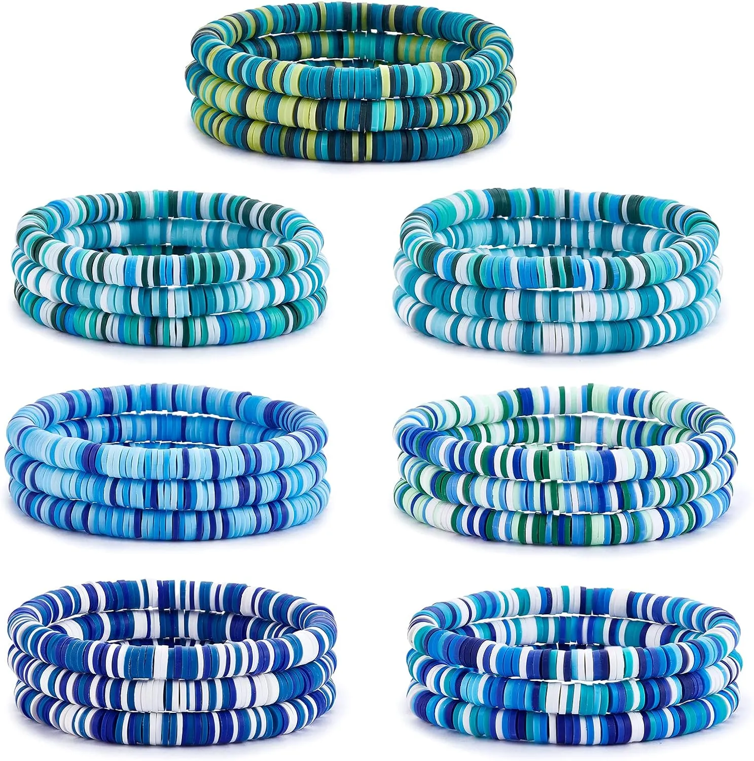 Ornaland Heishi Surfer Bracelets Set Polymer Clay Heishi Beads Stretch Bracelets Multi-Layer Stackable Friendship Bracelets Bohemia Summer Beach Jewelry for Women