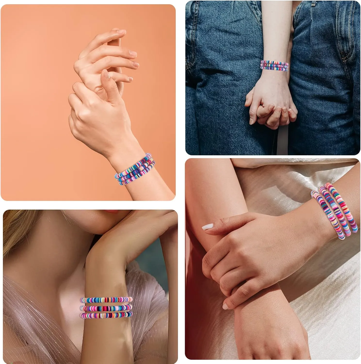 Ornaland Heishi Surfer Bracelets Set Polymer Clay Heishi Beads Stretch Bracelets Multi-Layer Stackable Friendship Bracelets Bohemia Summer Beach Jewelry for Women