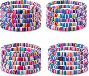 Ornaland Heishi Surfer Bracelets Set Polymer Clay Heishi Beads Stretch Bracelets Multi-Layer Stackable Friendship Bracelets Bohemia Summer Beach Jewelry for Women