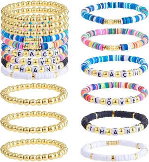 Ornaland Heishi Surfer Bracelets Set Polymer Clay Heishi Beads Stretch Bracelets Multi-Layer Stackable Friendship Bracelets Bohemia Summer Beach Jewelry for Women