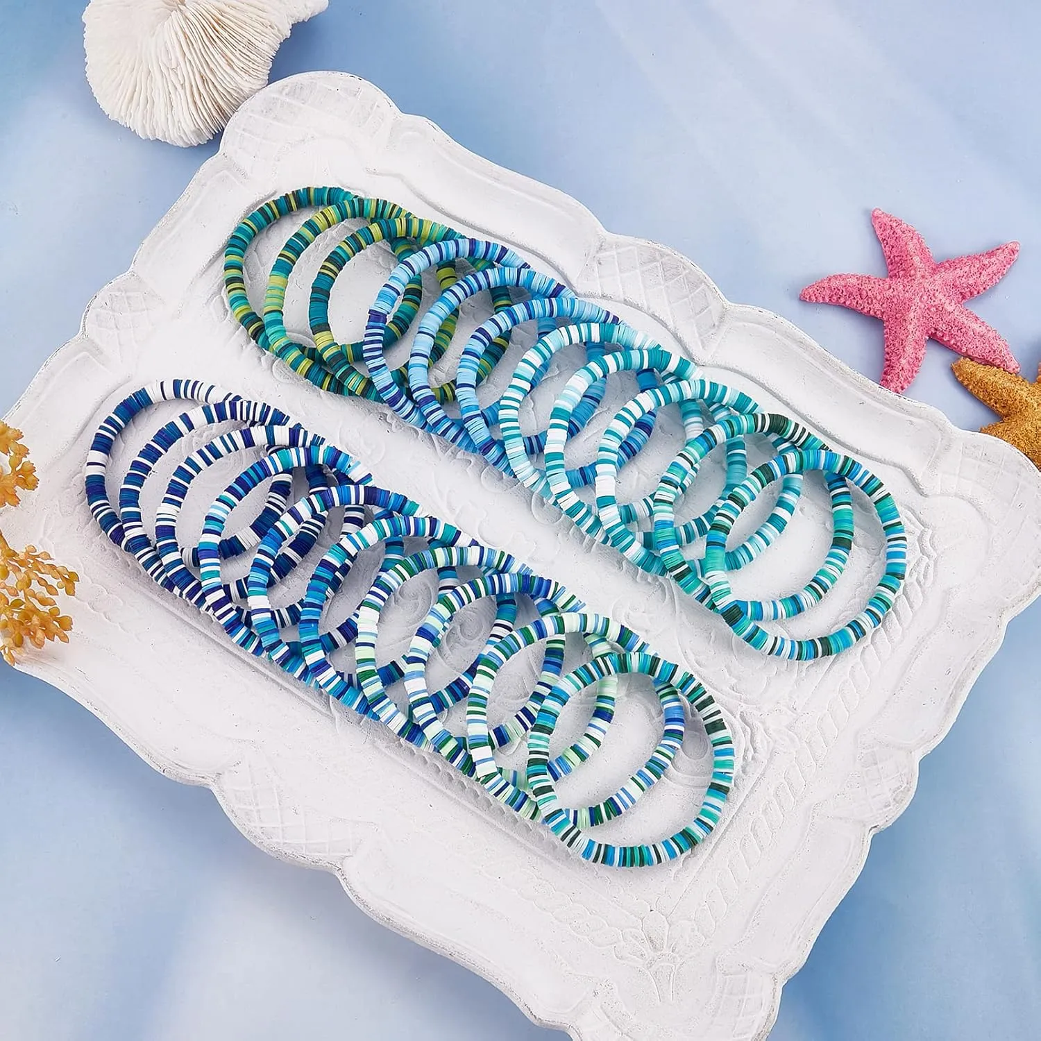 Ornaland Heishi Surfer Bracelets Set Polymer Clay Heishi Beads Stretch Bracelets Multi-Layer Stackable Friendship Bracelets Bohemia Summer Beach Jewelry for Women