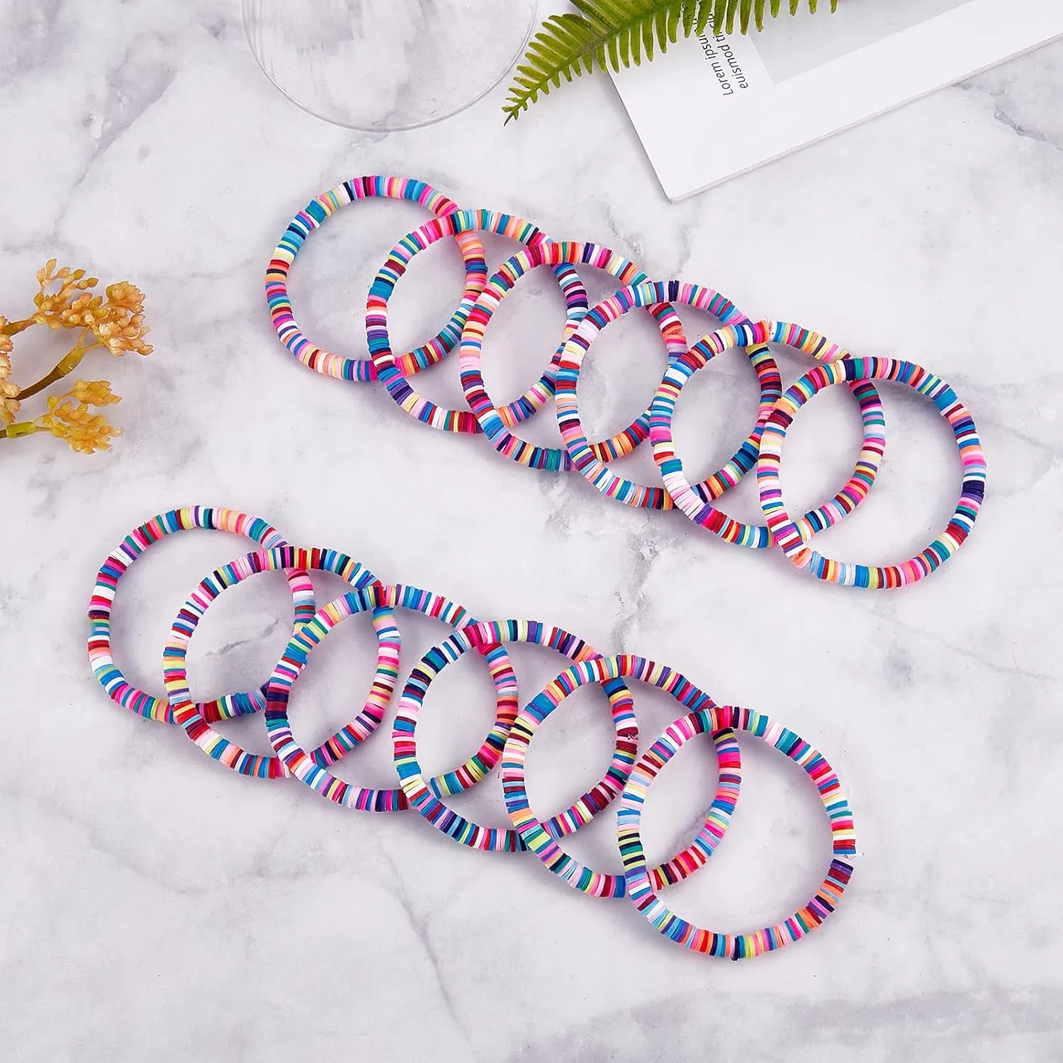 Ornaland Heishi Surfer Bracelets Set Polymer Clay Heishi Beads Stretch Bracelets Multi-Layer Stackable Friendship Bracelets Bohemia Summer Beach Jewelry for Women