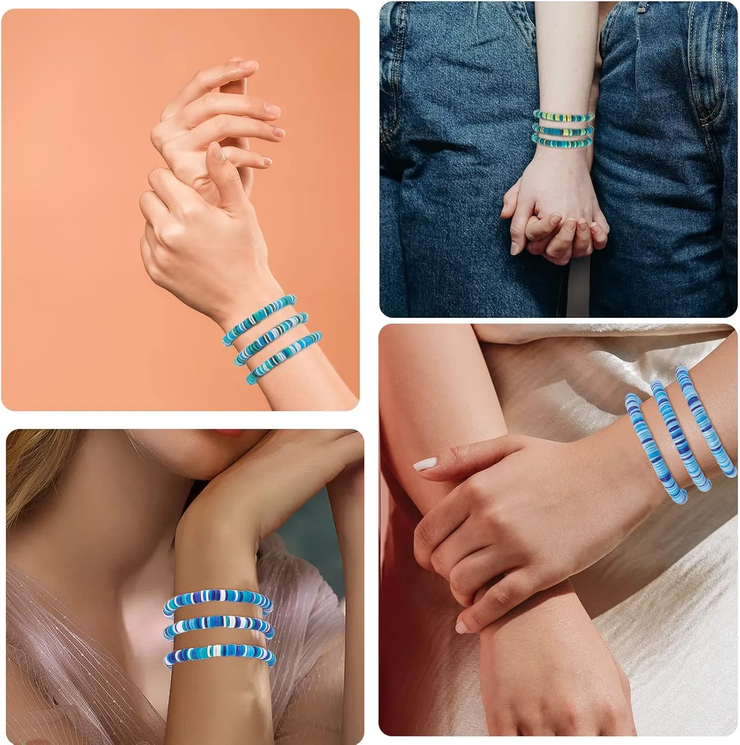 Ornaland Heishi Surfer Bracelets Set Polymer Clay Heishi Beads Stretch Bracelets Multi-Layer Stackable Friendship Bracelets Bohemia Summer Beach Jewelry for Women