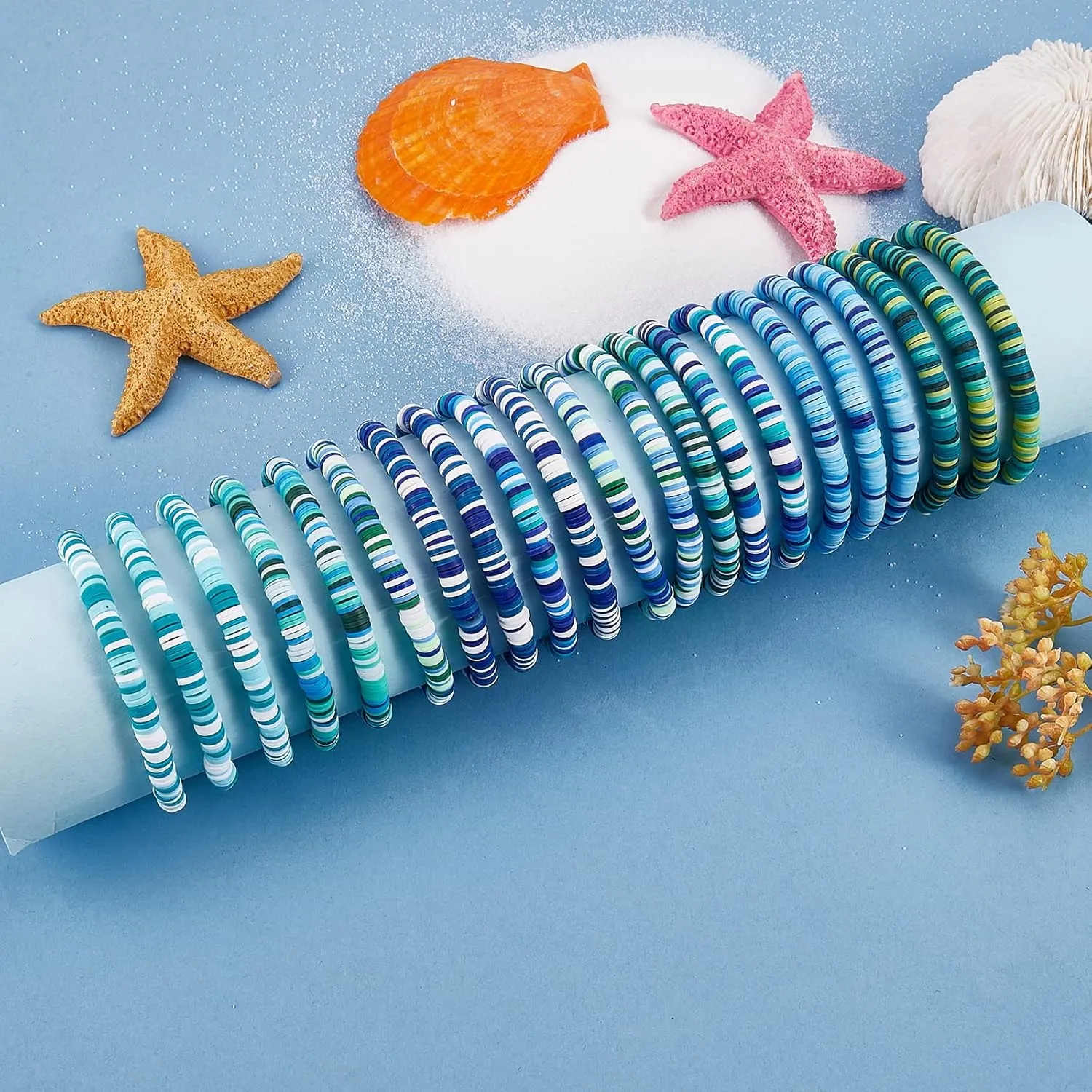 Ornaland Heishi Surfer Bracelets Set Polymer Clay Heishi Beads Stretch Bracelets Multi-Layer Stackable Friendship Bracelets Bohemia Summer Beach Jewelry for Women