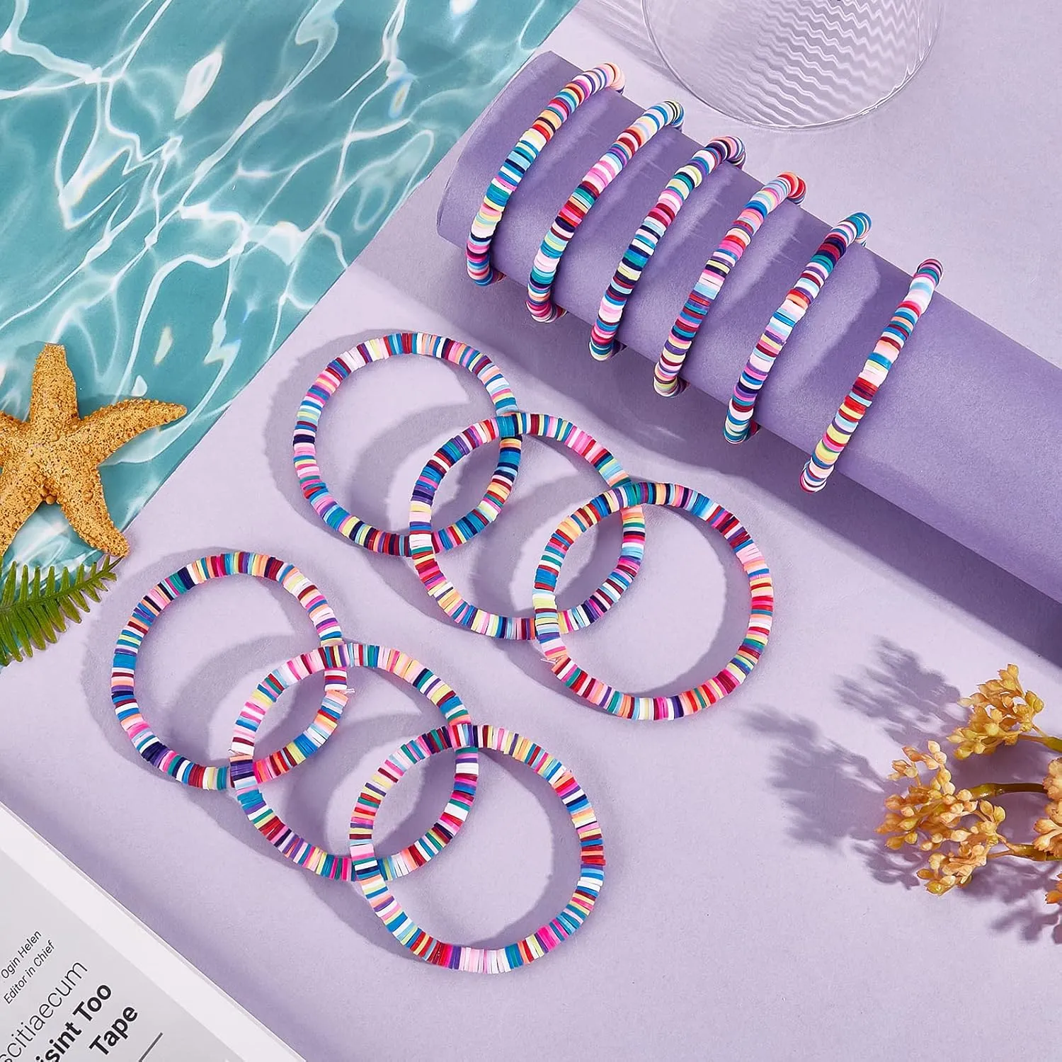 Ornaland Heishi Surfer Bracelets Set Polymer Clay Heishi Beads Stretch Bracelets Multi-Layer Stackable Friendship Bracelets Bohemia Summer Beach Jewelry for Women