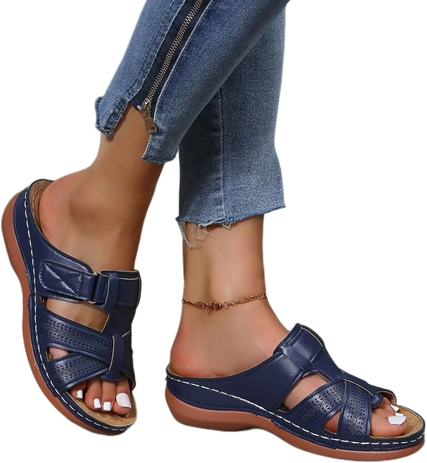 Orthopedic Sandals for Women Arch Support Flat Slipper Platform Wedge Open Toe Soft Comfort Beach Outdoor Walking Shoes Arch Hiking with Orthotic Sport Plantar Fasciitis Wedges Sandalias