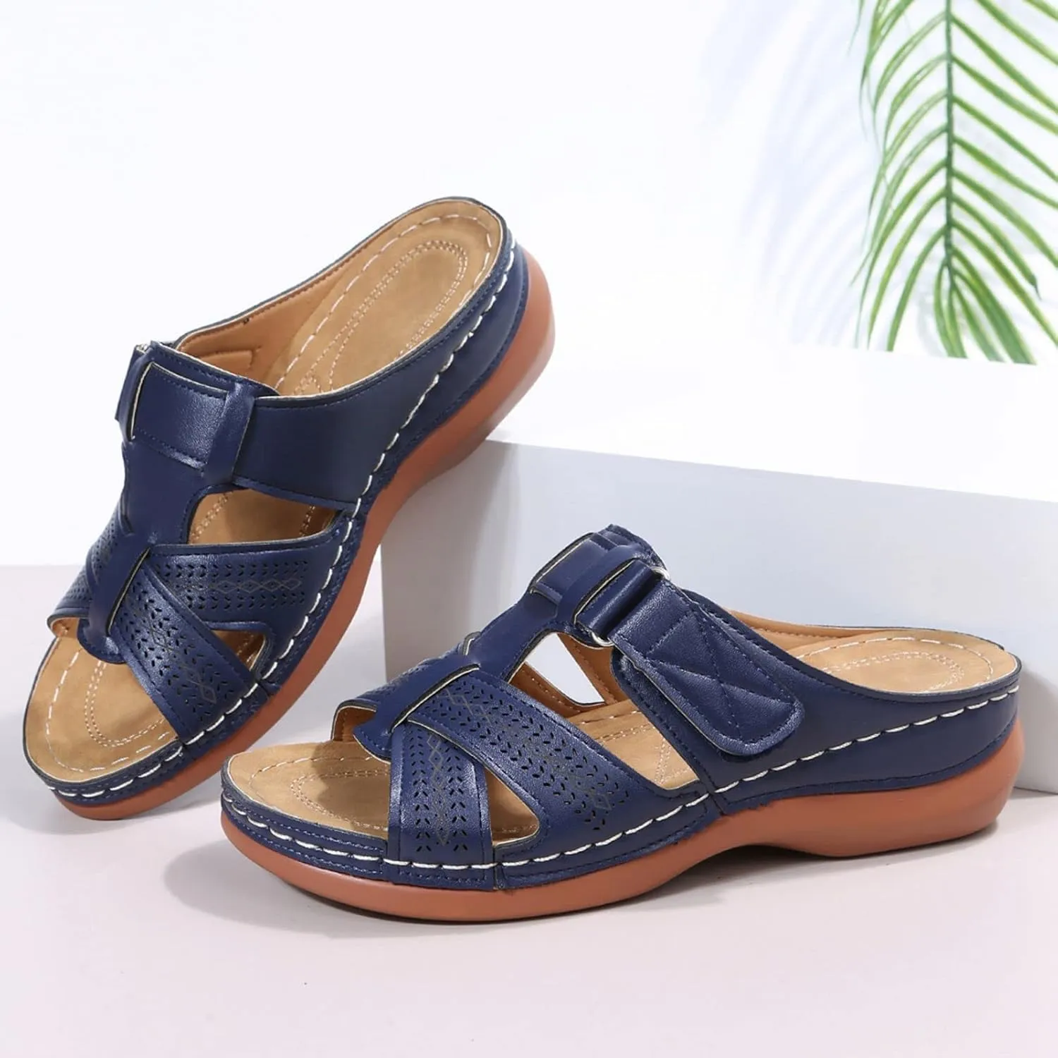 Orthopedic Sandals for Women Arch Support Flat Slipper Platform Wedge Open Toe Soft Comfort Beach Outdoor Walking Shoes Arch Hiking with Orthotic Sport Plantar Fasciitis Wedges Sandalias