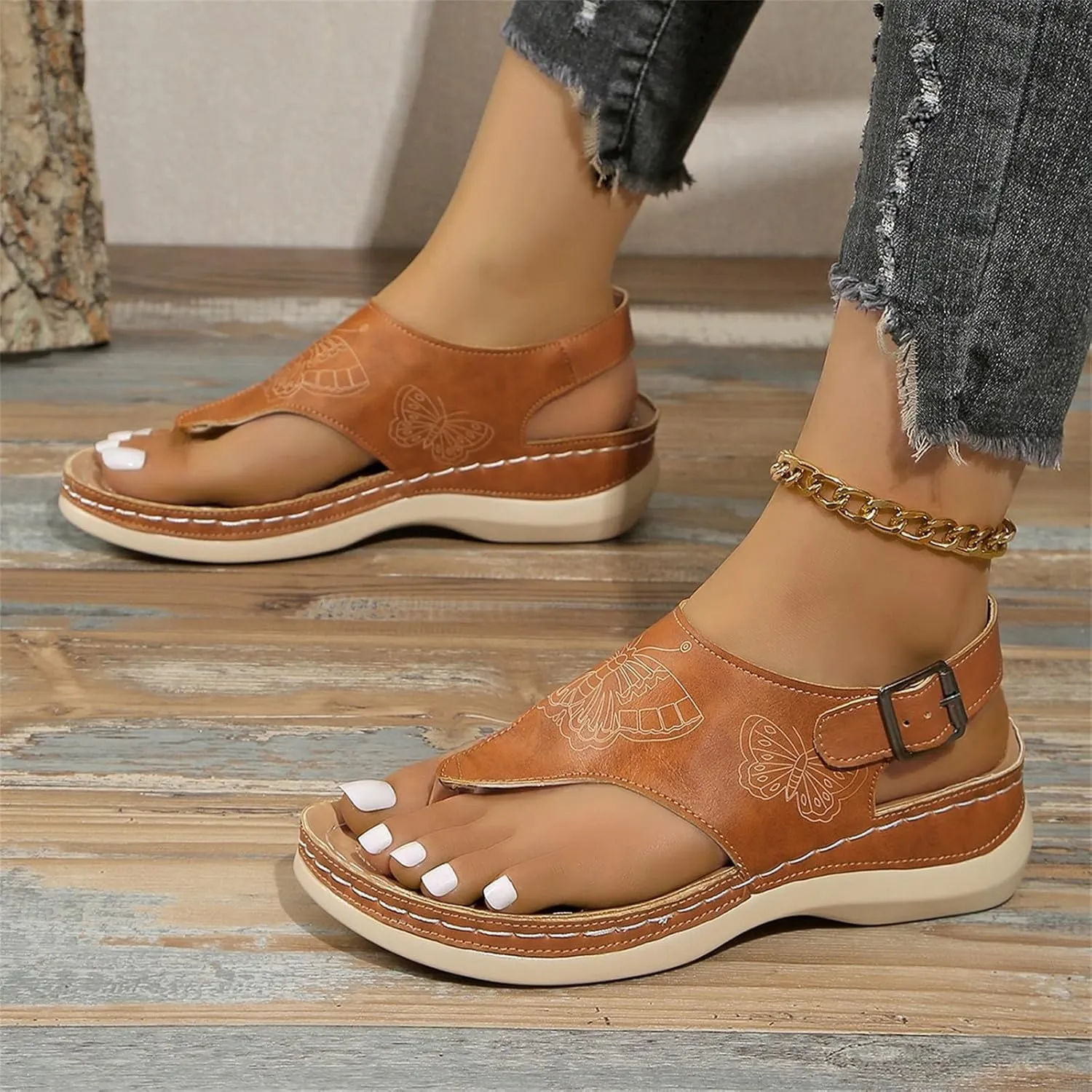 Orthopedic Sandals for Women Arch Support Flat Slipper Platform Wedge Open Toe Soft Comfort Beach Outdoor Walking Shoes Fashion with Wedges Ankle Strap Comfortable Casual Slip On Dressy