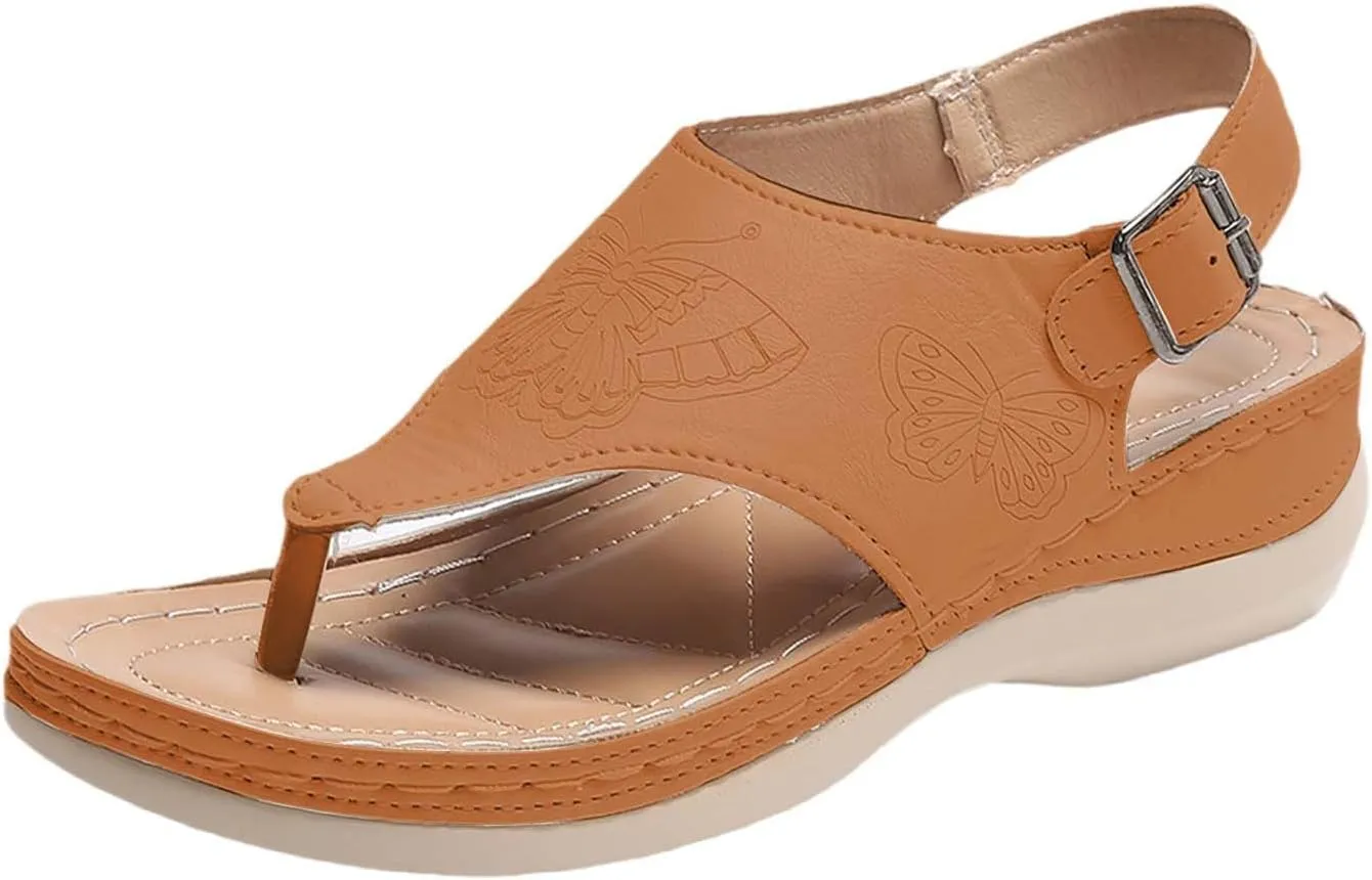 Orthopedic Sandals for Women Arch Support Flat Slipper Platform Wedge Open Toe Soft Comfort Beach Outdoor Walking Shoes Fashion with Wedges Ankle Strap Comfortable Casual Slip On Dressy
