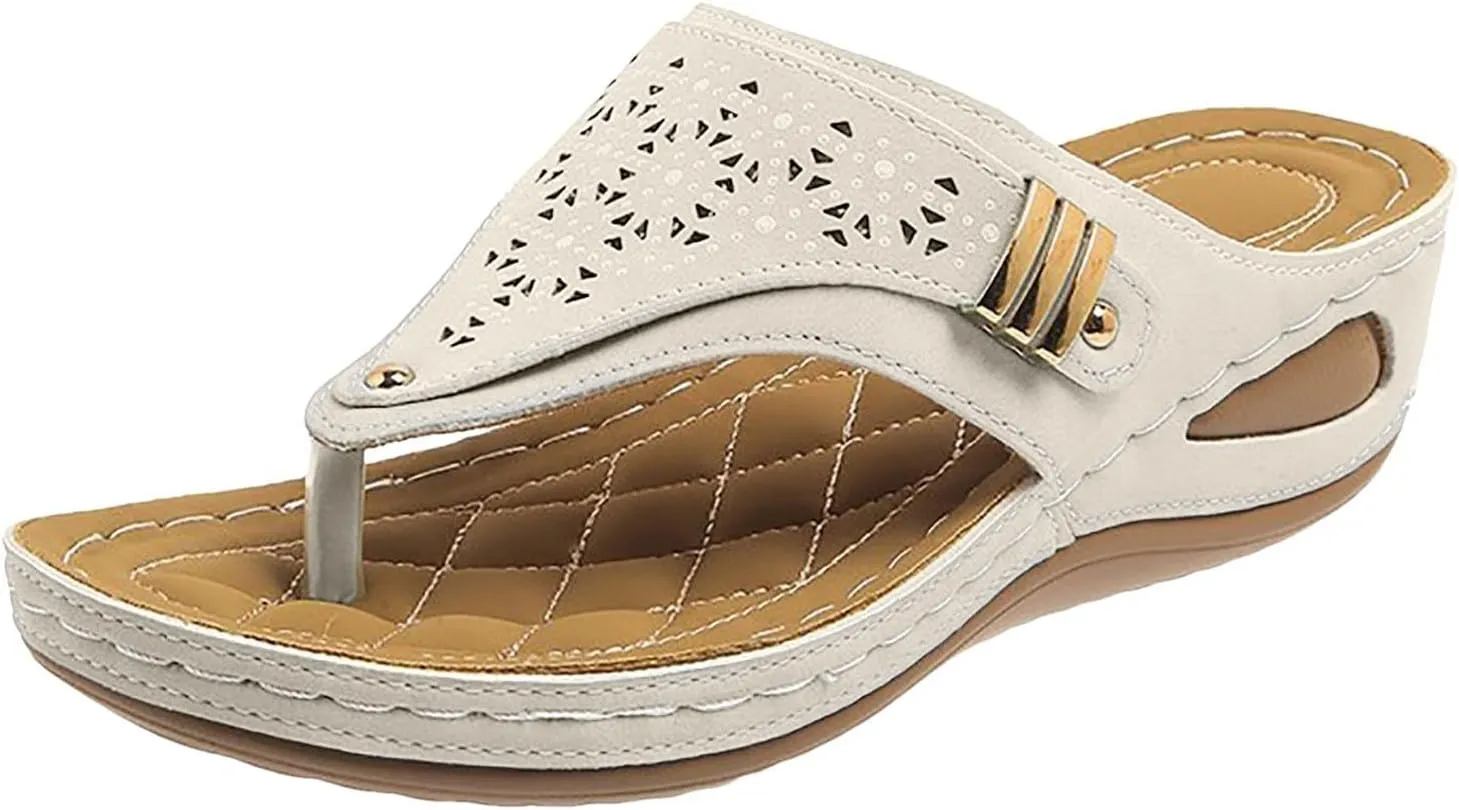 Orthopedic Sandals for Women Arch Support Slip On Flip Flops Comfortable Wedge Walking Thong Sandals Indoor Outdoor